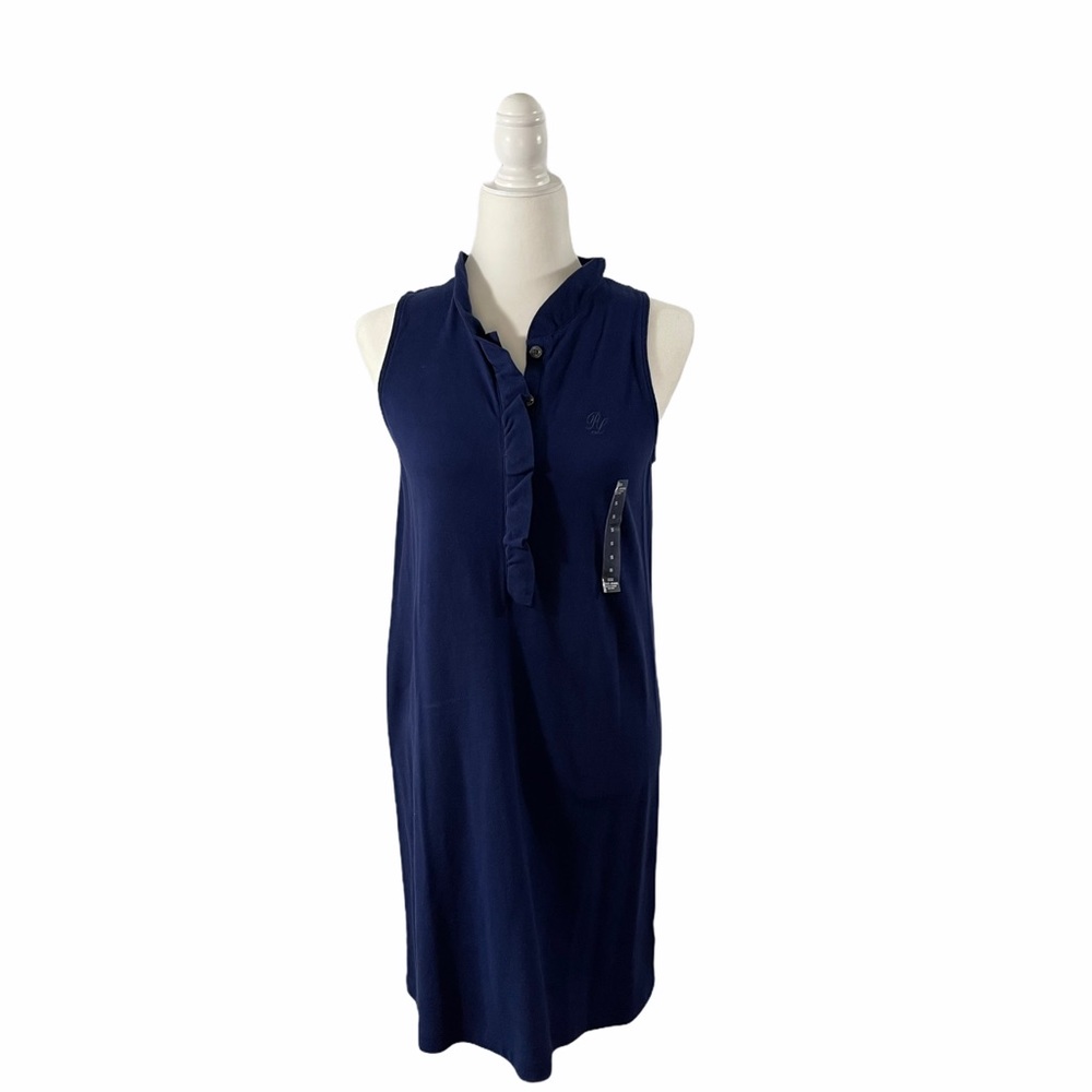 Polo Blue Cotton Pique Sleeveless Shirt Dress Sz S